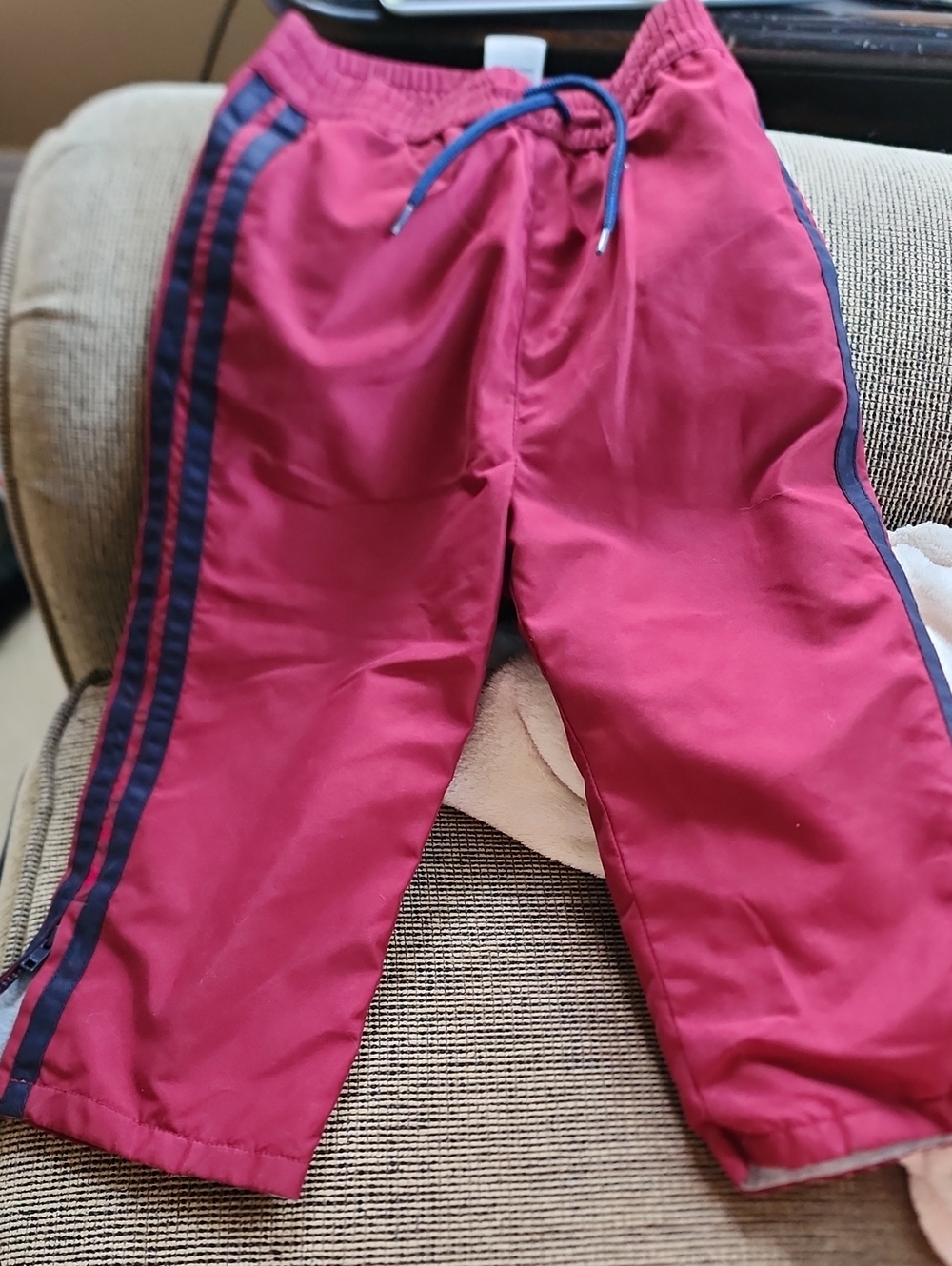 18-24 Months Gymboree Burgundy Knit Lined Joggers with Navy Side Stripes